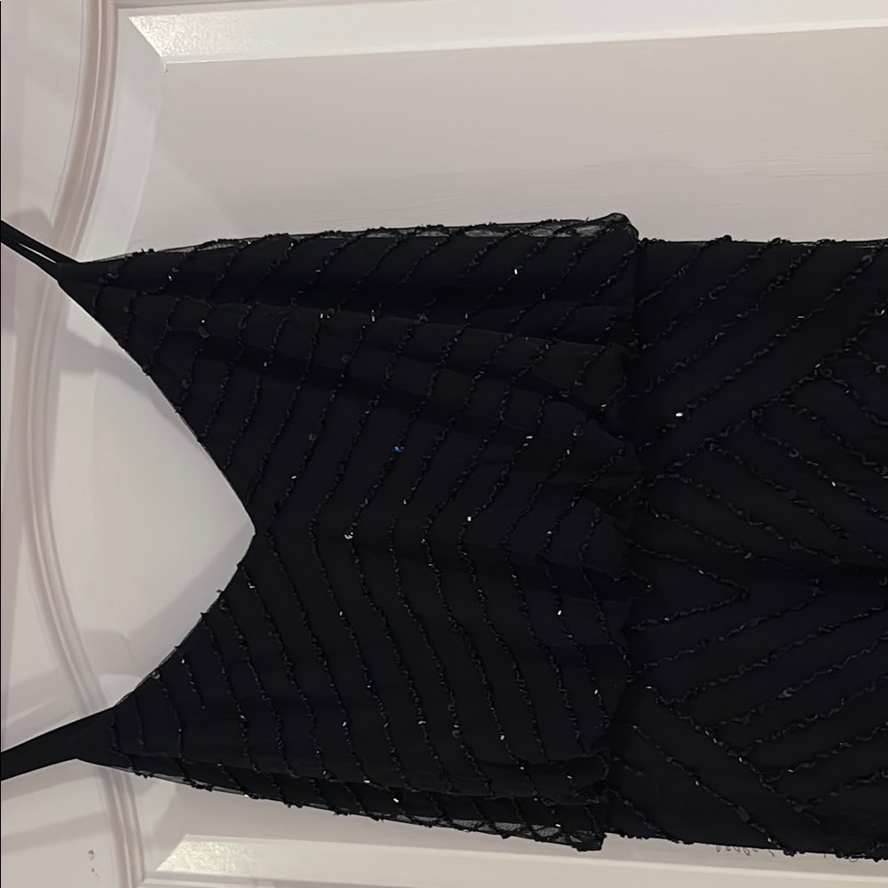 Adrianna Papell Black Spaghetti Strap Maxi Gown